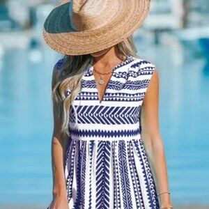 Cupshe Women's V-Neck Beach Dress Ruffle A Line Geometric Pattern Stripe - Med